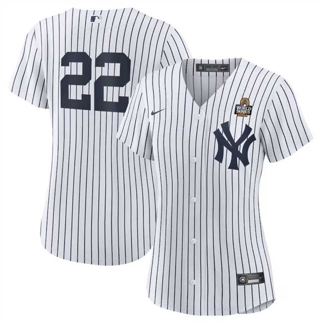 Women%27s New York Yankees #22 Juan Soto White 2024 World Series Cool Base Stitched Jersey Dzhi